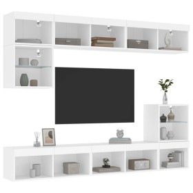 Wall-mounted TV furniture with LED, 8 pieces, engineered wood, white. by , TV Furniture - Ref: Foro24-3216668, Price: 250,51 ...