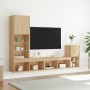 TV wall unit with LED lights, 4 pieces, engineered wood in Sonoma oak. by , TV Furniture - Ref: Foro24-3216663, Price: 172,52...