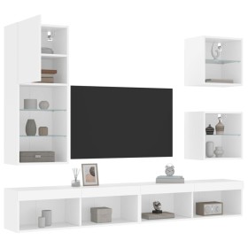 Wall-mounted TV furniture with LED, 5 pieces, engineered wood, white. by , TV Furniture - Ref: Foro24-3216675, Price: 210,84 ...