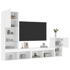 Wall-mounted TV furniture with LED, 4 pieces, engineered wood, white. by , TV Furniture - Ref: Foro24-3216661, Price: 181,34 ...