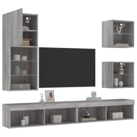 TV wall unit with LED lights, 5 pieces, engineered wood, Sonoma gray. by , TV Furniture - Ref: Foro24-3216680, Price: 197,99 ...