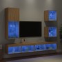 TV wall unit with LED lights, 5 pieces, engineered wood in Sonoma oak. by , TV Furniture - Ref: Foro24-3216677, Price: 193,71...