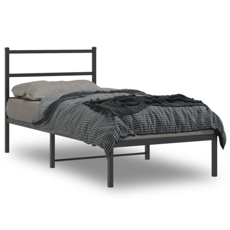 Estructura de cama con cabecero metal negro 90x190 cm de , Camas y somieres - Ref: Foro24-355357, Precio: 61,14 €, Descuento: %