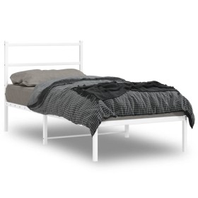 Metal bed frame with white headboard 90x200 cm by , Beds and slatted bases - Ref: Foro24-355407, Price: 64,82 €, Discount: %