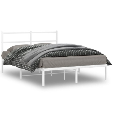 Estructura de cama de metal con cabecero blanca 135x190 cm de , Camas y somieres - Ref: Foro24-355413, Precio: 88,99 €, Descu...