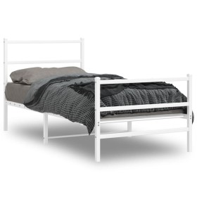 Metal bed frame with headboard and white footboard 90x190 cm by , Beds and slatted bases - Ref: Foro24-355424, Price: 65,99 €...