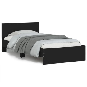 Bed frame with black engineered wood headboard 100x200 cm by , Beds and slatted bases - Ref: Foro24-838618, Price: 76,36 €, D...