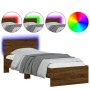 Bed frame headboard LED lights brown oak 90x200 cm by , Beds and slatted bases - Ref: Foro24-838812, Price: 113,76 €, Discoun...