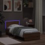 Bed frame headboard LED lights brown oak 90x200 cm by , Beds and slatted bases - Ref: Foro24-838812, Price: 113,76 €, Discoun...