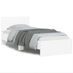 Bed frame with headboard and white LED lights 90x200 cm by , Beds and slatted bases - Ref: Foro24-838806, Price: 114,99 €, Di...