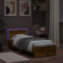 Bed frame headboard LED lights smoked oak 90x200 cm by , Beds and slatted bases - Ref: Foro24-838810, Price: 110,61 €, Discou...