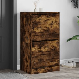 Shoe cabinet with 2 folding drawers in smoked oak, 60x42x108 cm. by , Shoe racks and shoe organizers - Ref: Foro24-3214389, P...