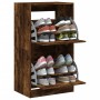 Shoe cabinet with 2 folding drawers in smoked oak, 60x42x108 cm. by , Shoe racks and shoe organizers - Ref: Foro24-3214389, P...