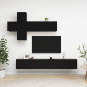 7-piece black plywood TV furniture set by , TV Furniture - Ref: Foro24-3078814, Price: 223,49 €, Discount: %