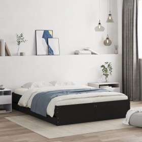 Black engineered wood bed with drawers 140x190 cm by , Beds and slatted bases - Ref: Foro24-3207302, Price: 192,99 €, Discoun...