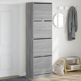 Shoe cabinet with 4 folding drawers Sonoma gray 60x42x204 cm by , Shoe racks and shoe organizers - Ref: Foro24-3214397, Price...