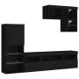 Wall TV cabinets with LED 6 pieces black engineered wood by , TV Furniture - Ref: Foro24-3216733, Price: 232,40 €, Discount: %