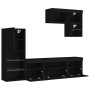 Wall TV cabinets with LED 6 pieces black engineered wood by , TV Furniture - Ref: Foro24-3216733, Price: 232,40 €, Discount: %