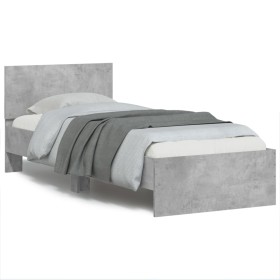 Concrete gray engineered wood bed with headboard 90x200 cm by , Beds and slatted bases - Ref: Foro24-838627, Price: 79,90 €, ...