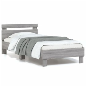 Bed frame headboard LED lights Sonoma gray 90x200 cm by , Beds and slatted bases - Ref: Foro24-838720, Price: 105,72 €, Disco...