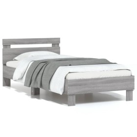 Bed frame headboard LED lights Sonoma gray 75x190 cm by , Beds and slatted bases - Ref: Foro24-838755, Price: 76,31 €, Discou...