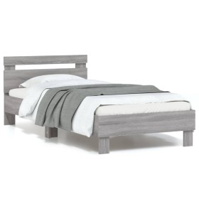 Sonoma gray LED lights headboard bed frame 90x190 cm by , Beds and slatted bases - Ref: Foro24-838748, Price: 89,73 €, Discou...