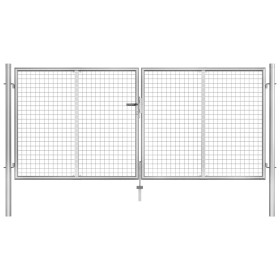 Puerta de jardín de acero galvanizado plateado 306x175 cm de vidaXL, Puertas de jardín - Ref: Foro24-144763, Precio: 389,99 €...