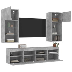 Muebles TV pared con LED 5 pzas madera ingeniería gris hormigón de , Muebles TV - Ref: Foro24-3216746, Precio: 210,99 €, Desc...