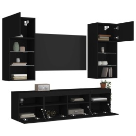 Muebles de TV de pared con LED 5 pzas madera ingeniería negro de , Muebles TV - Ref: Foro24-3216744, Precio: 213,99 €, Descue...