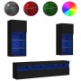 Wall TV cabinets with LED 5 pcs black engineered wood by , TV Furniture - Ref: Foro24-3216744, Price: 218,57 €, Discount: %