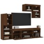 TV wall furniture with LED 6 pieces oak brown engineered wood by , TV Furniture - Ref: Foro24-3216738, Price: 226,45 €, Disco...