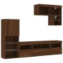 TV wall furniture with LED 6 pieces oak brown engineered wood by , TV Furniture - Ref: Foro24-3216738, Price: 231,33 €, Disco...