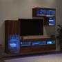 TV wall furniture with LED 6 pieces oak brown engineered wood by , TV Furniture - Ref: Foro24-3216738, Price: 231,33 €, Disco...