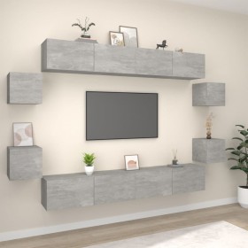 TV furniture set 8 pieces plywood gray concrete by , TV Furniture - Ref: Foro24-3114225, Price: 304,71 €, Discount: %