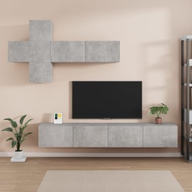 7-piece TV furniture set made of gray concrete plywood. by , TV Furniture - Ref: Foro24-3114521, Price: 235,99 €, Discount: %