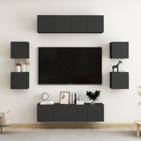 8-piece black engineered wood TV living room furniture set by , TV Furniture - Ref: Foro24-3078751, Price: 233,99 €, Discount: %