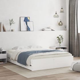 White engineered wood bed with drawers 140x190 cm by , Beds and slatted bases - Ref: Foro24-3207301, Price: 206,75 €, Discoun...