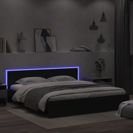 Black headboard bed frame and LED lights 180x200 cm by , Beds and slatted bases - Ref: Foro24-3207589, Price: 237,99 €, Disco...