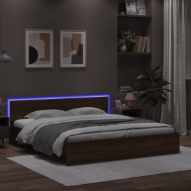 Oak brown headboard bed frame and LED lights 180x200 cm by , Beds and slatted bases - Ref: Foro24-3207594, Price: 203,80 €, D...