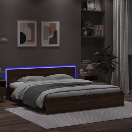 Estructura de cama cabecero y luces LED marrón roble 180x200 cm de , Camas y somieres - Ref: Foro24-3207594, Precio: 203,52 €...