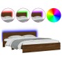 Oak brown headboard bed frame and LED lights 180x200 cm by , Beds and slatted bases - Ref: Foro24-3207594, Price: 203,52 €, D...