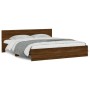 Oak brown headboard bed frame and LED lights 180x200 cm by , Beds and slatted bases - Ref: Foro24-3207594, Price: 203,52 €, D...