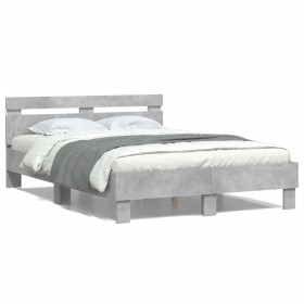 Estructura de cama cabecero y luces LED gris hormigón 120x200cm de , Camas y somieres - Ref: Foro24-3207556, Precio: 141,12 €...