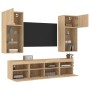 TV wall unit with LED lights, 5 pieces, engineered wood in Sonoma oak. by , TV Furniture - Ref: Foro24-3216745, Price: 202,17...