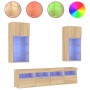 Muebles TV pared con LED 5 pzas madera ingeniería roble Sonoma de , Muebles TV - Ref: Foro24-3216745, Precio: 209,11 €, Descu...