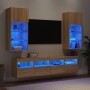 TV wall unit with LED lights, 5 pieces, engineered wood in Sonoma oak. by , TV Furniture - Ref: Foro24-3216745, Price: 202,17...