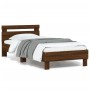 Bed frame headboard LED lights oak brown 90x190 cm by , Beds and slatted bases - Ref: Foro24-838749, Price: 85,11 €, Discount: %