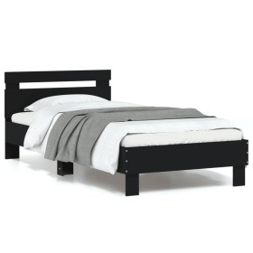 Bed frame with headboard and LED lights black 90x200 cm by , Beds and slatted bases - Ref: Foro24-838716, Price: 105,99 €, Di...