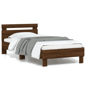 Estructura de cama cabecero luces LED roble marrón 90x200 cm de , Camas y somieres - Ref: Foro24-838721, Precio: 105,99 €, De...