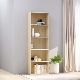 5-tier white and oak plywood shelf 60x30x189 cm by , Bookcases and shelves - Ref: Foro24-800995, Price: 95,76 €, Discount: %